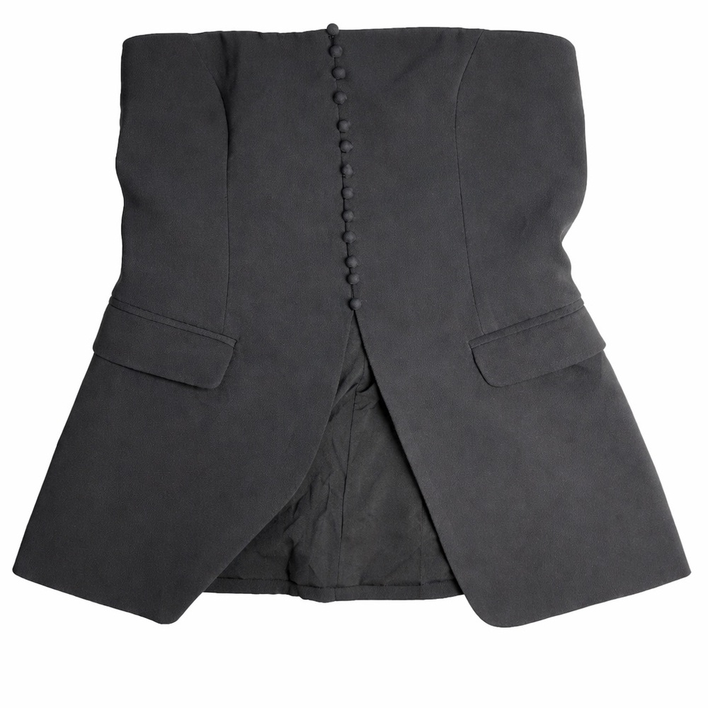 Strapless Black Peplum Top with Button Detail